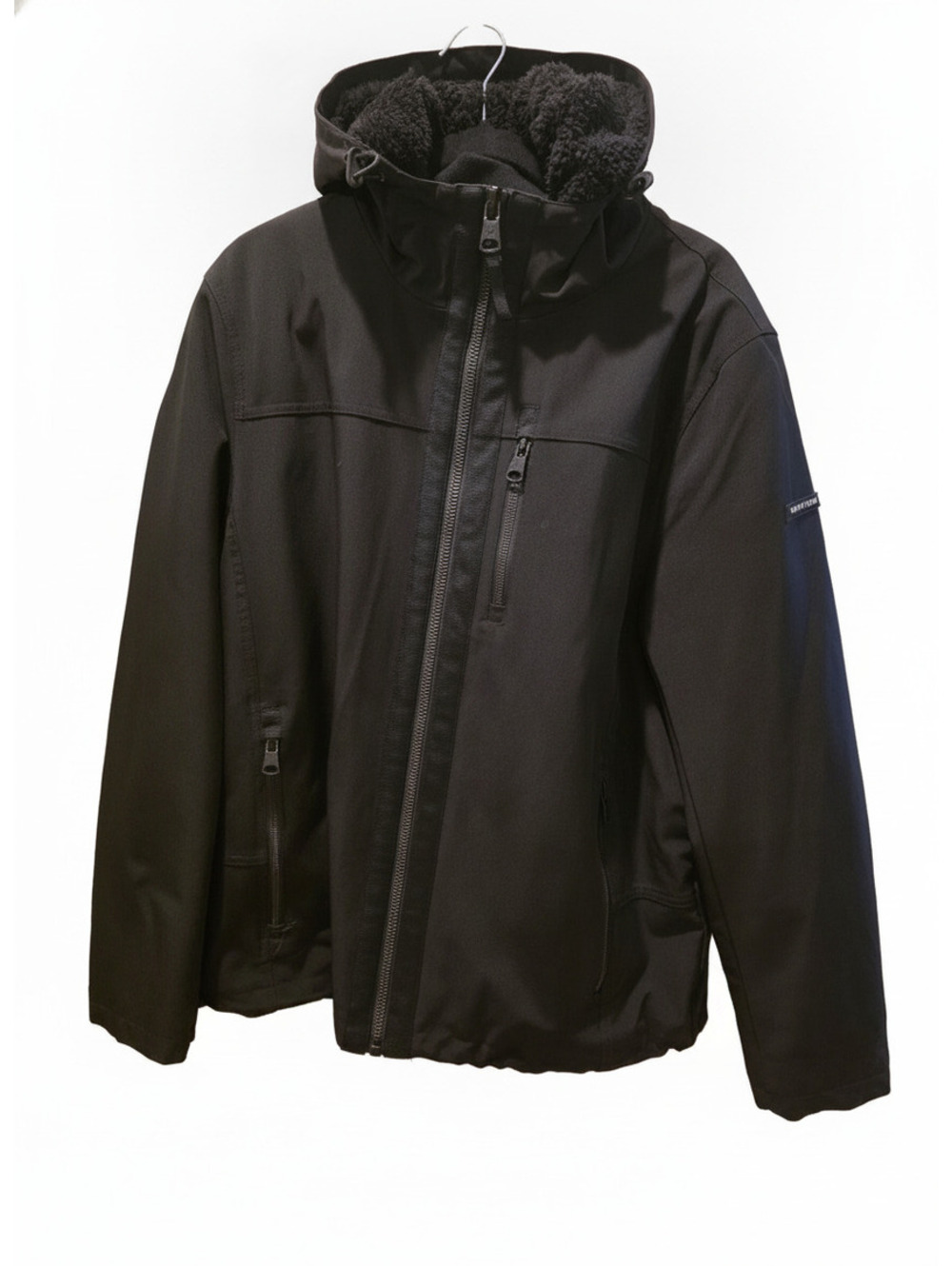 EUC Unisex Calvin Klein Black Hooded Jacket with Fleece Lining, Size L